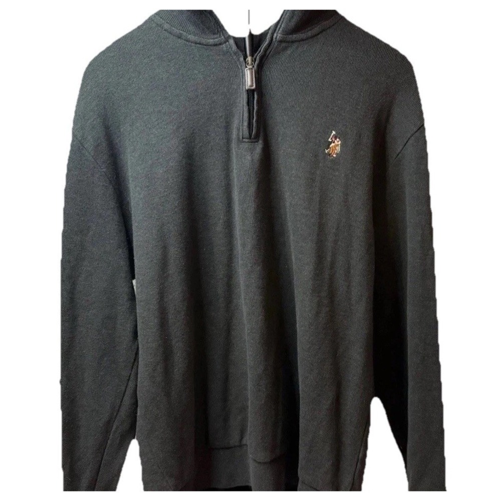 U.S. Polo Assn. Men's L 1/4 Zip Sweater Black Long Sleeve Mock Neck Pullover Top - Picture 1 of 4